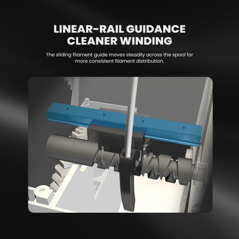 Linear rail filament guide for consistent filament spool winding on Bambu reusable spool